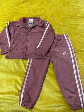 Adidas Kids Mauve Track Jacket & Joggers with Pink Stripes